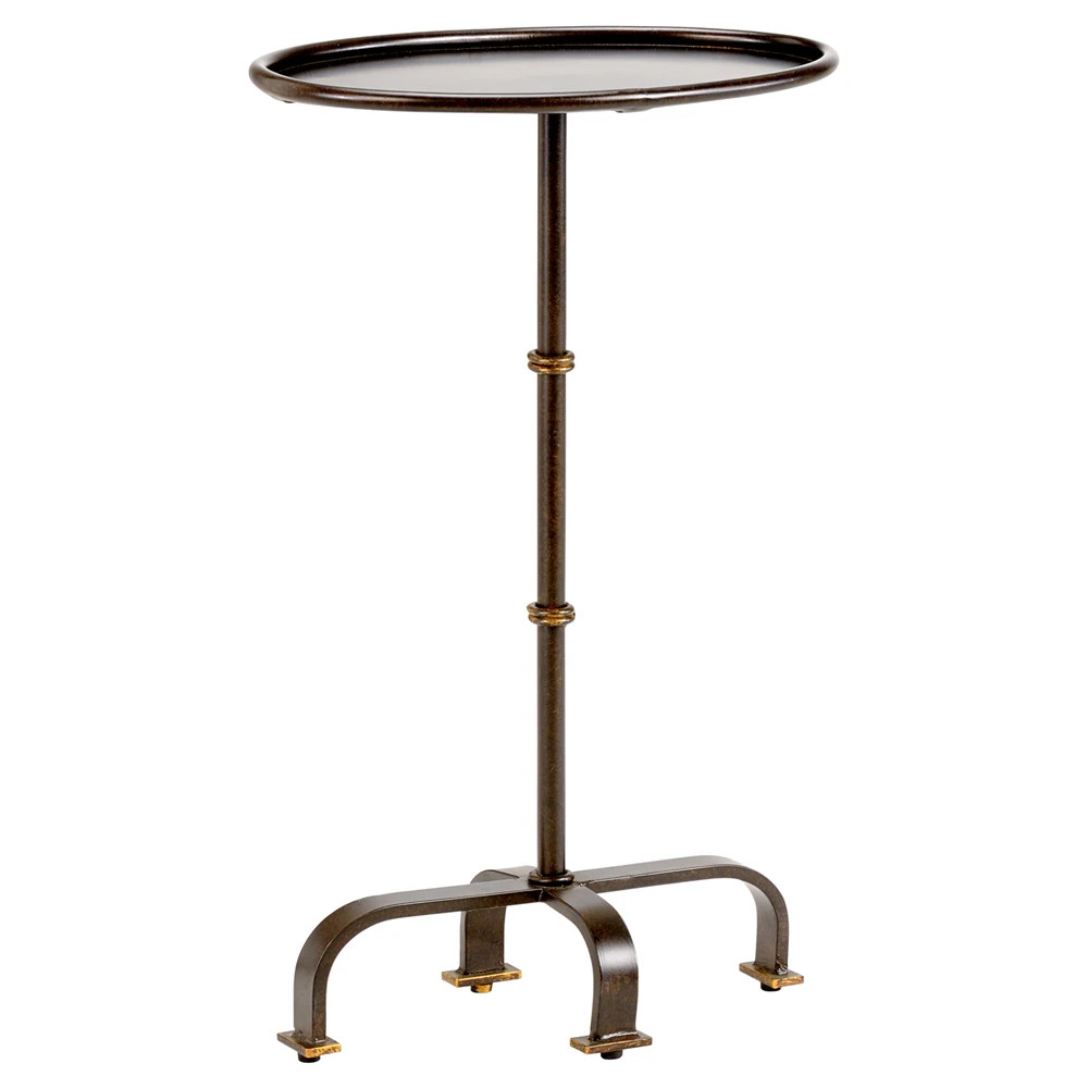 Penelope Updated Traditional Dark Brown Metal Oval Drink Table | Kathy Kuo Home