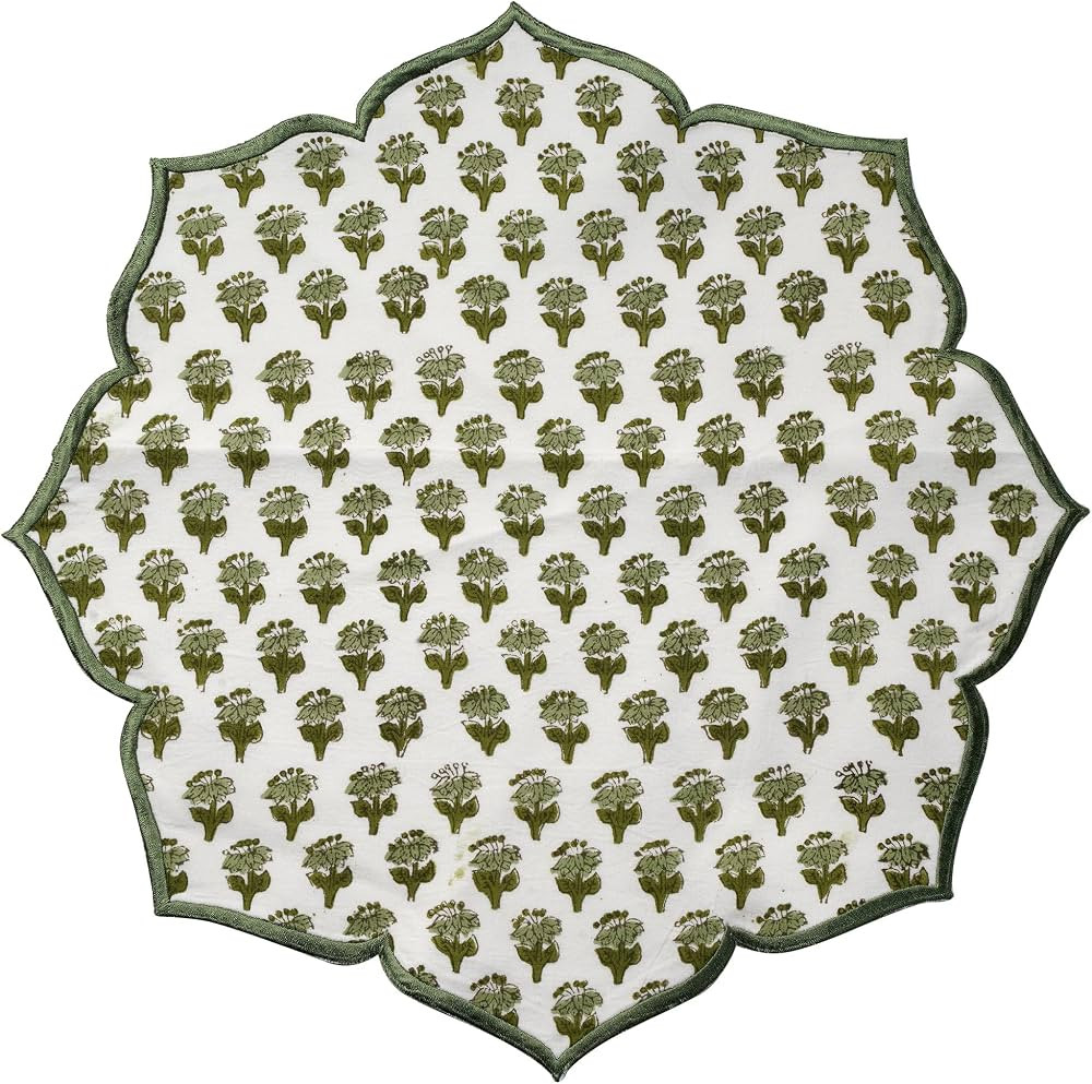 CPC Scalloped Table Placemats Set of 4 100% Cotton Hand Block Printed Flower Shaped-Dinner, Buffe... | Amazon (US)