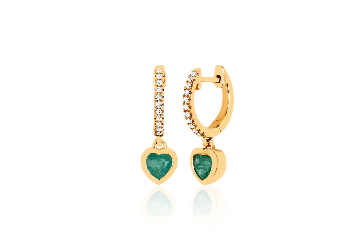 Emerald Heart Drop Diamond Mini Huggie Earrings | EF Collection