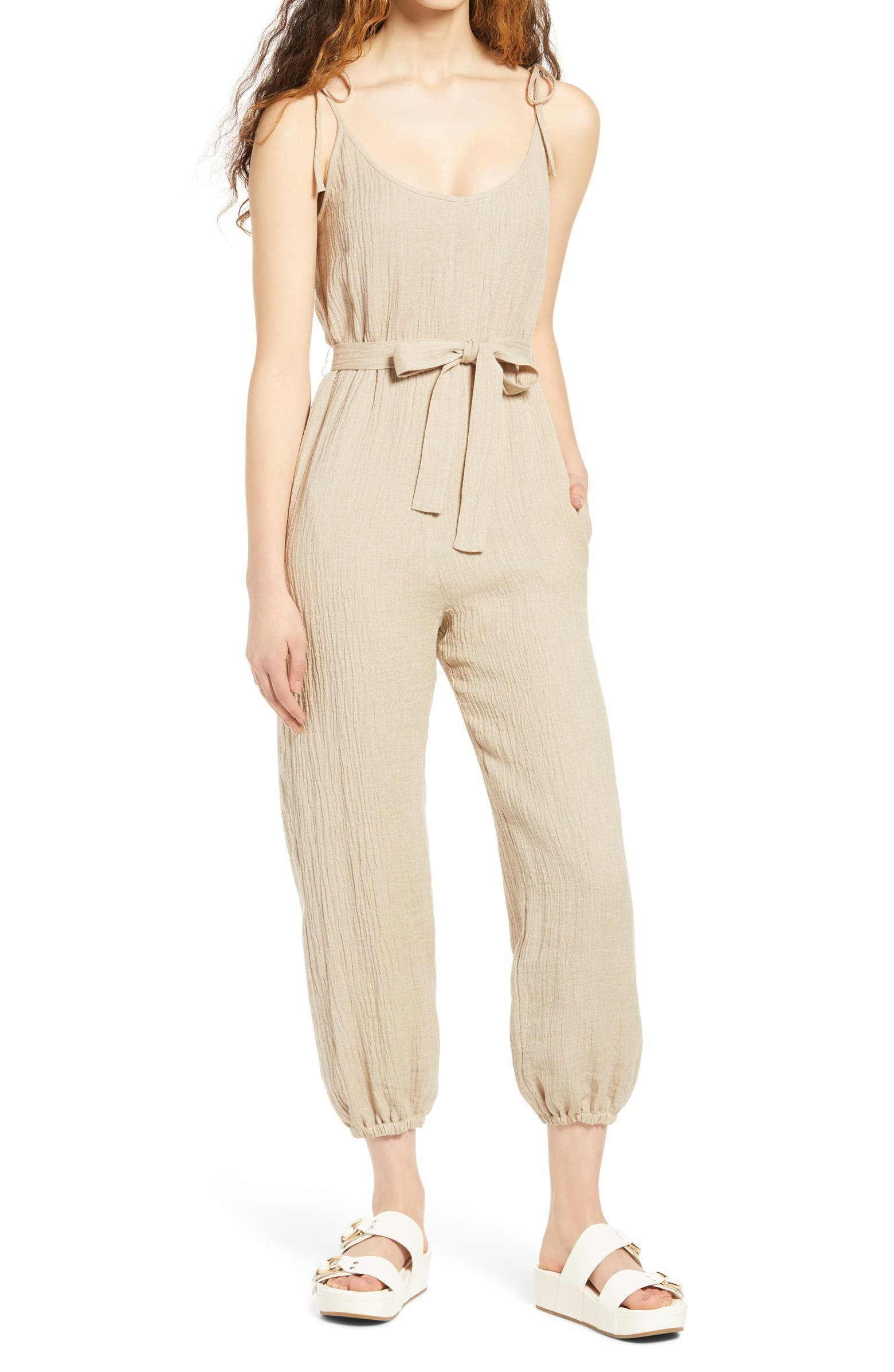 Spector Tie Strap Cotton & Linen Jumpsuit | Nordstrom