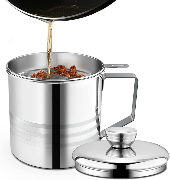 Chihee Grease Container Stainless Steel Bacon Grease Saver with Fine Mesh Strainer 1.2L / 40 fl o... | Amazon (US)