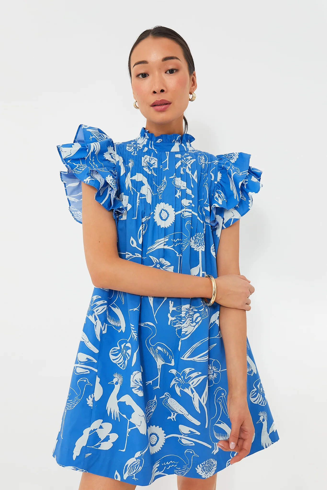 Exclusive Audubon Blue Pintuck Ruffle Mini Dress | Tuckernuck (US)