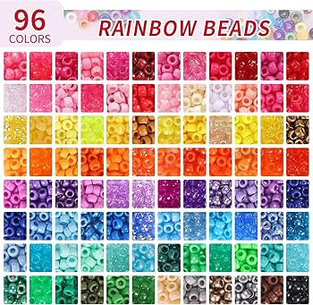 QUEFE 3250pcs Pony Beads Set, Friendship Bracelet Kit, Bracelet Making Kit, 96 Colors 2400pcs Rai... | Amazon (US)