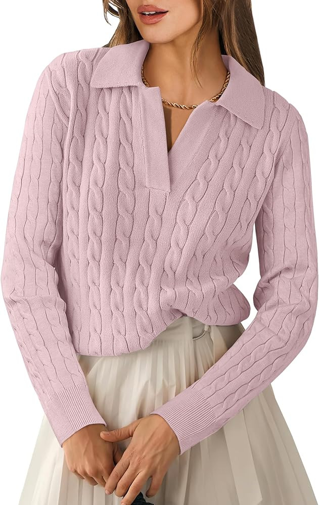 ANRABESS Womens Cable Knit Sweaters Long Sleeve V Neck Sweater Tops Casual Pullover Polo Shirts 2... | Amazon (US)