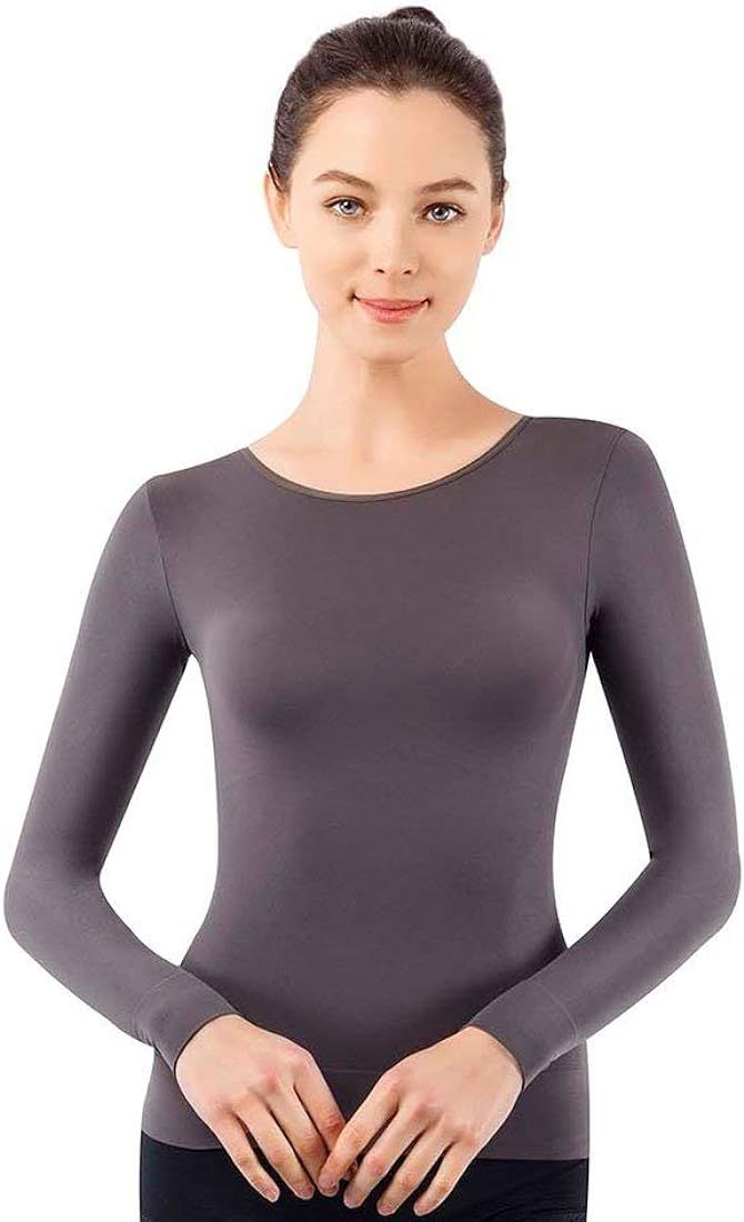 +MD Womens Compression Slimming Shirt 3/4 Long Sleeve Undershirts Round-Neck Basic Shapewear Ther... | Amazon (US)