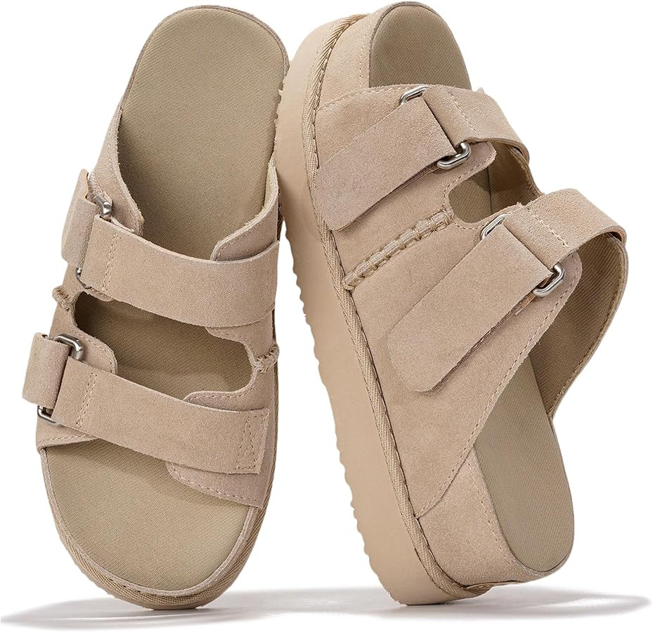 Project Cloud Genuine Leather Platform Womens Sandals - Double-Strap Non-Slip Platform Sandals Wo... | Amazon (US)