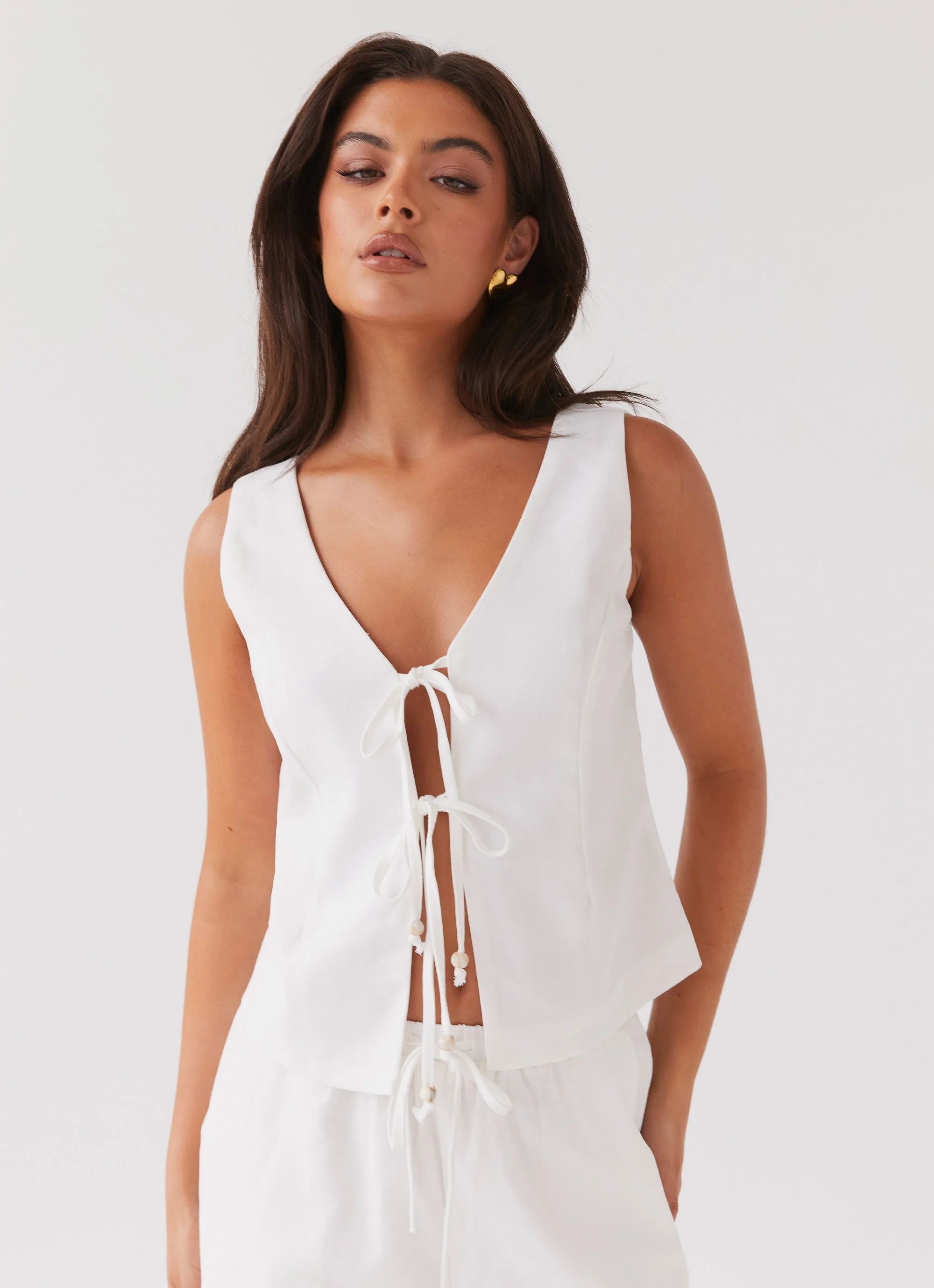 Tina Linen Vest Top - White | Peppermayo (Global)
