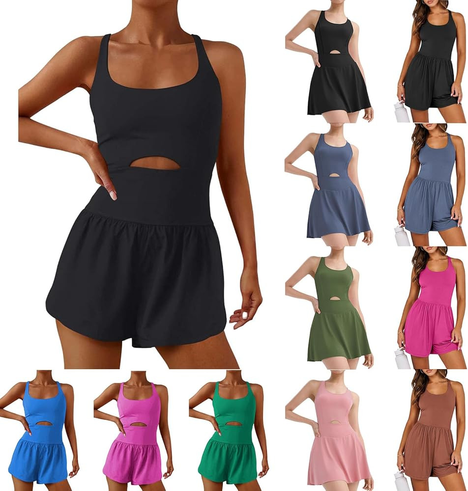 Womens Workout Rompers Running Onesie One Piece Exercise Jumpsuits Sleeveless Athletic Short Romp... | Amazon (US)