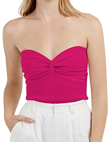 Meladyan Women Twist Knot Solid Knit Bandeau Tube Top Sexy Strapless Sleeveless Slim Fit Crop Tan... | Amazon (US)