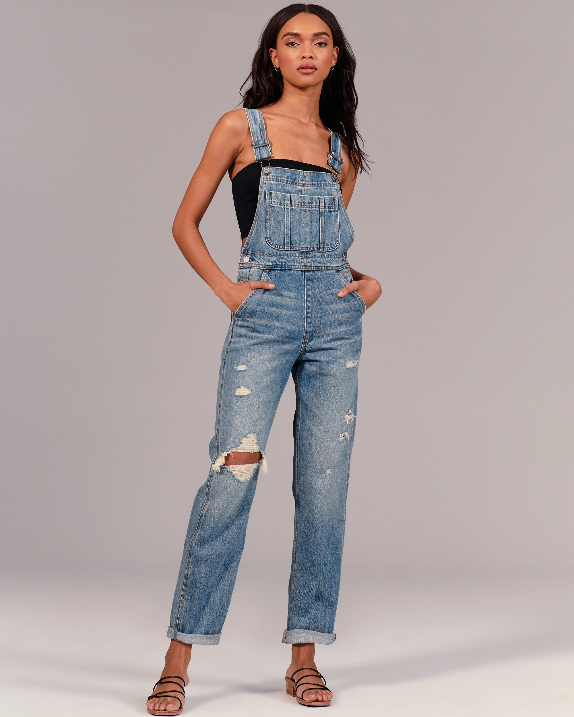 Ripped Ultra High Rise Straight Overalls | Abercrombie & Fitch (US)