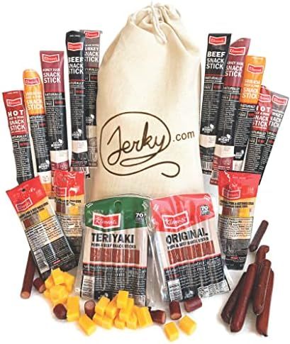 Amazon.com: Jerky Gift Basket, 26 pc Unique Snack Stick Gift Bag, Assorted Snack Sticks, Meat & C... | Amazon (US)