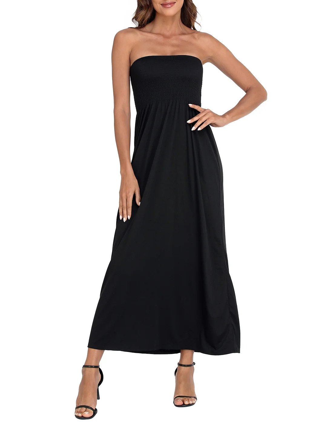 HDE Women's Strapless Maxi Dress Bohemian Sundress Black S | Walmart (US)