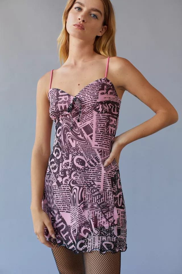 UO Elodie Printed Mesh Mini Dress | Urban Outfitters (US and RoW)