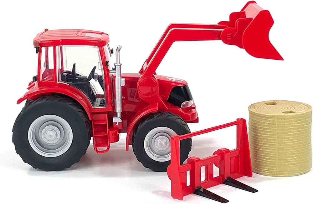 Big Country Toys Red Tractor & Implements, 1:20 Scale, Toy Tractor with Hay Bale and Bucket Attac... | Amazon (US)