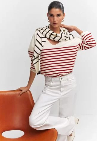 Suéter Tricot Mango Listrado Off-White | Dafiti (BR)