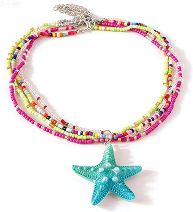 Rrdaily Starfish Fringe Necklace,Boho Layered Starfish Pendant Choker White Velvet Necklace Summe... | Amazon (US)
