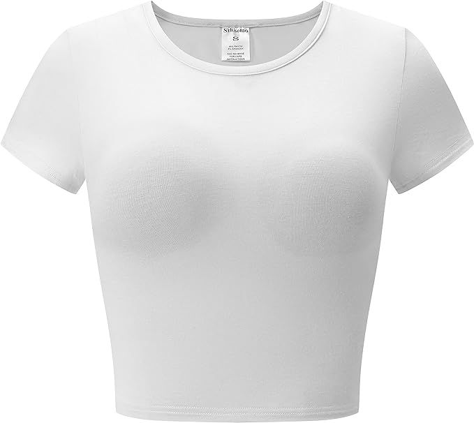 Women's Short Sleeve Crop Tops Basic Crew Neck Shirts | Amazon (US)