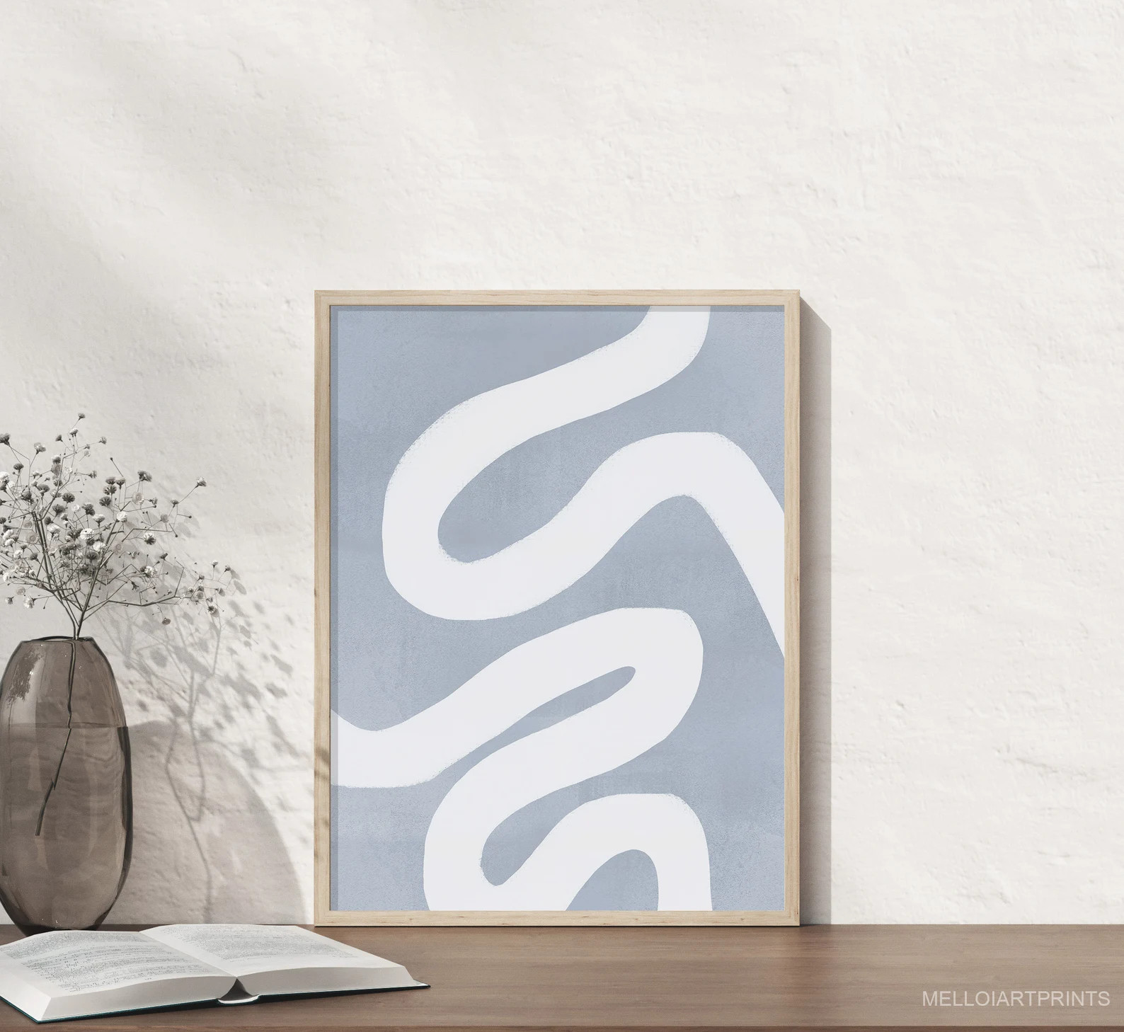 Blue Abstract Print, Pastel Blue Wall Art, Mid Century Art, Blue White Wall Art, Modern Minimalis... | Etsy (US)