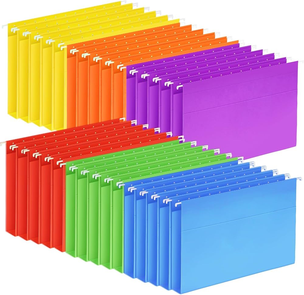 30 Pack Hanging File Folders, Letter Size with 1/5-Cut Adjustable Tabs, 6 Selected Color - File F... | Amazon (US)