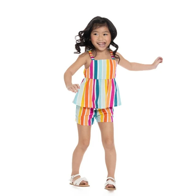 Wonder Nation Toddler Girls Cotton Poplin Striped Peplum Top and Short Set, 2-Piece, Sizes 12M-5T | Walmart (US)