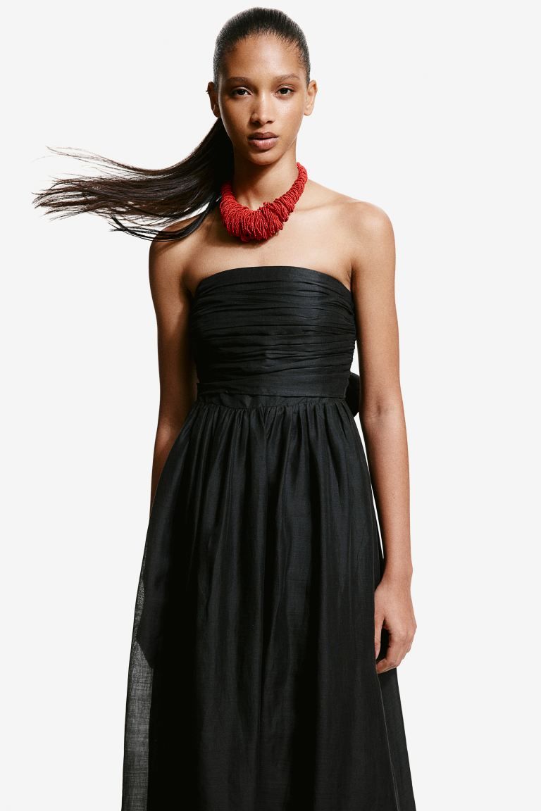 Ramie Bandeau Dress - Sleeveless - Midi - Black - Ladies | H&M US | H&M (US + CA)
