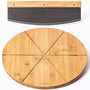 Bamboo Pizza Board with Large Knife – Wood Pizza Peel – 13.5-inch Pizza Cutting Board Set for... | Amazon (US)