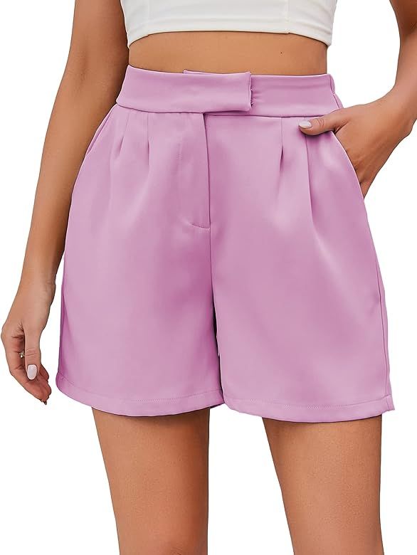 Famulily Womens Summer Cute Shorts Casual Side Pockets High Waist Shorts with Back Elastic Waist | Amazon (US)