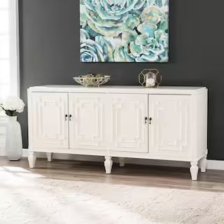 Shanera Antique White Low-Profile Accent Cabinet | The Home Depot