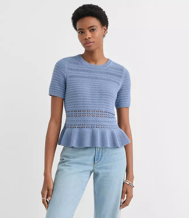 Pointelle Peplum Sweater | LOFT