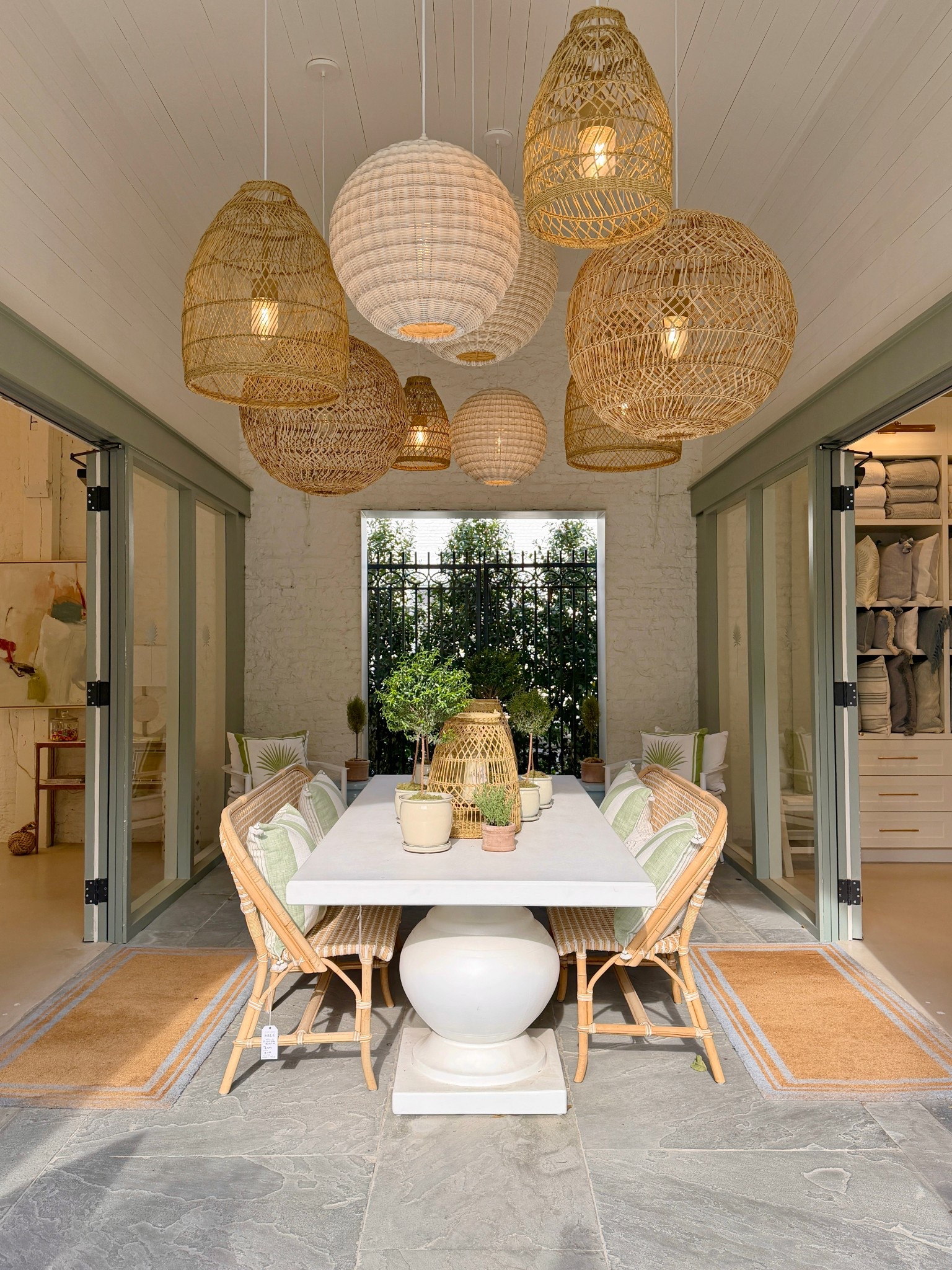 Courtyard dining dreams! 😍 The Terrace Dining Table paired with the Riviera Étoile Bench from Serena & Lily creates such a beautiful alfresco dining setup.🌿Styled with a rattan outdoor pendant, the whole space feels relaxed, airy, and perfect for warm evenings outdoors. ☀️ A stunning courtyard dining moment for patio season—and it’s currently on sale. Linked the whole setup! 🍃#SerenaAndLily #OutdoorDining
#PatioInspo 

#LTKSeasonal #LTKHome #LTKSaleAlert