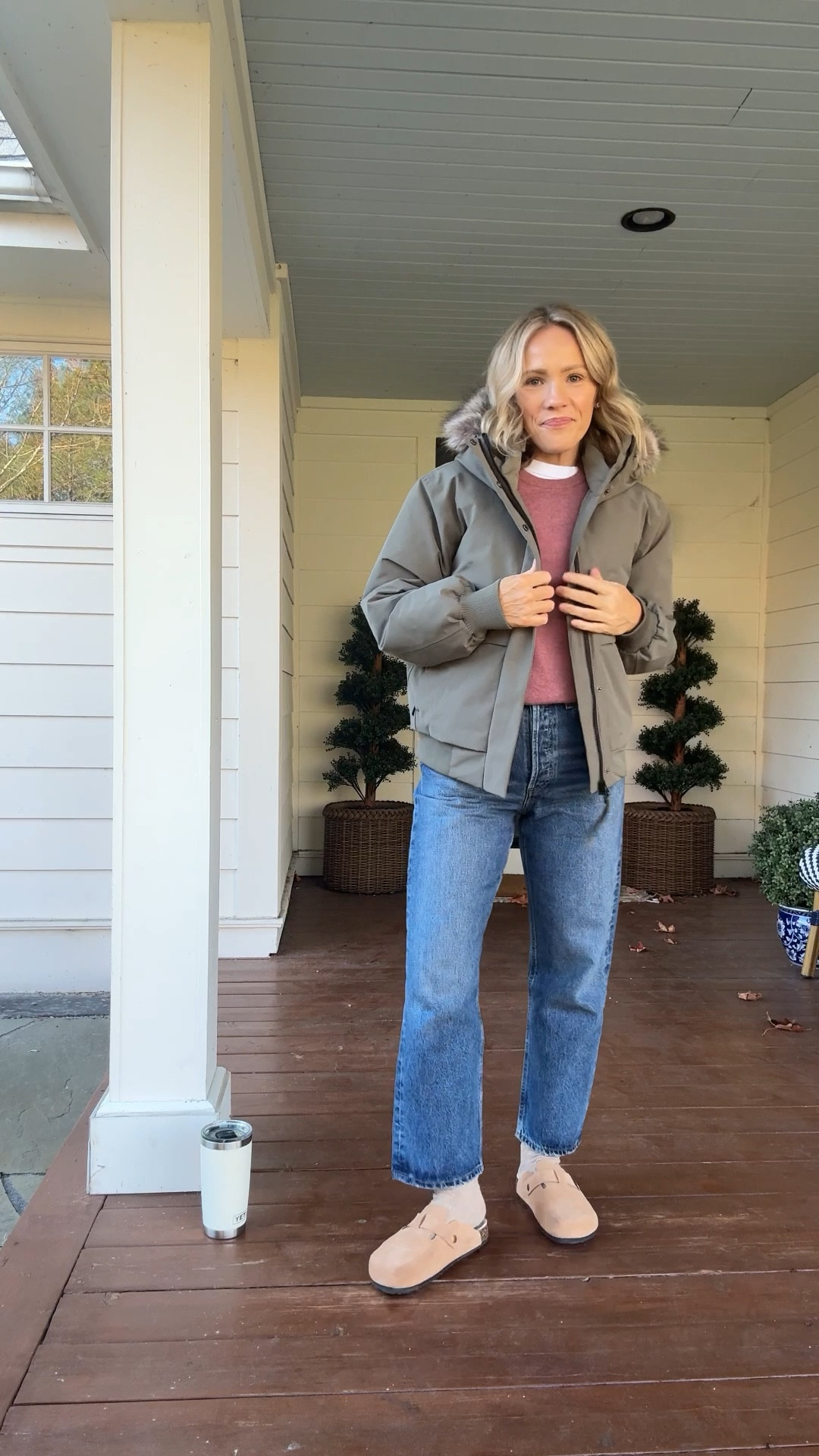 Quince one day sale - my parka included! Wearing my regular size small, also $50 cashmere sweater and water resistant clogs ~ all fit tts. Agolde 90’s crop jeans tts. 
xo, Claire 

#LTKSeasonal #LTKCyberWeek #LTKSaleAlert