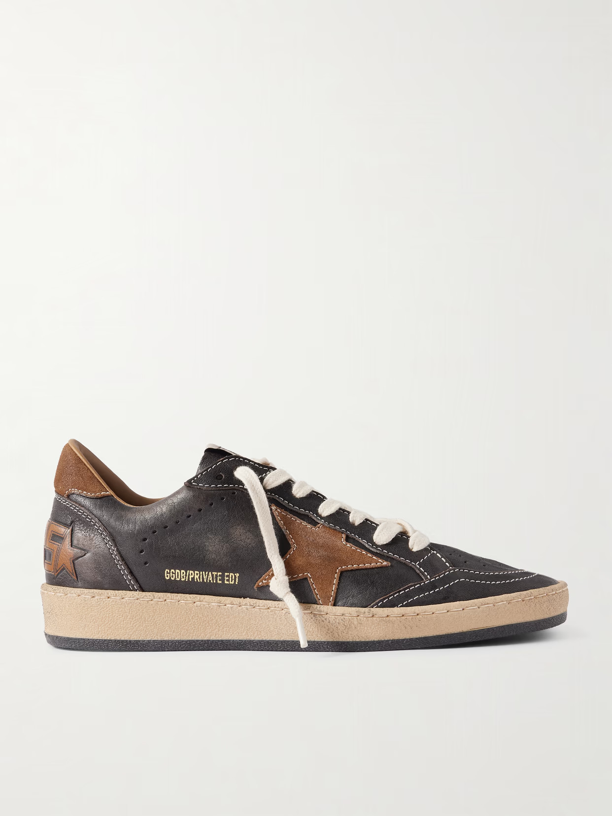 Golden Goose - Ball Star Distressed Suede-trimmed Leather Sneakers - Brown | NET-A-PORTER (US)