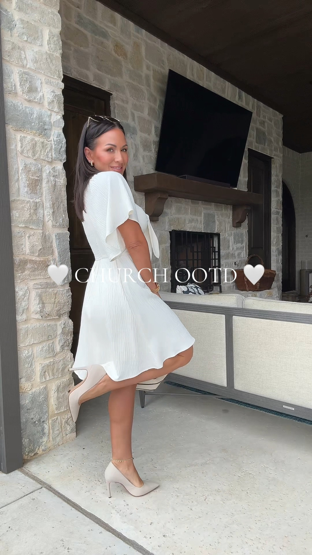 Wearing a small in the dress. 

I’m 5’2, 130 lbs, 34 DD, 25 in waist. 

Dress is linked in my storefront under June Finds! Other details will be saved in my LTK! 

#affiliate #fashionover40 #fashioninspo #petitefashion