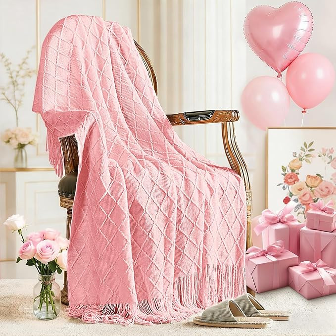 Pink Knitted Throw Blanket for Couch Bed,Mothers Day/Mom Birthday Gifts for Mom from Daughter Son... | Amazon (US)