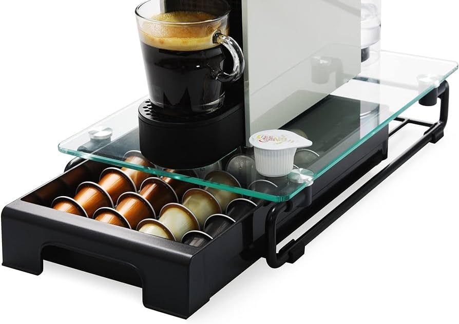 EVERIE Tempered Glass Top Coffee Capsules Holder Drawer Compatible with 36 Nespresso Originalline... | Amazon (US)