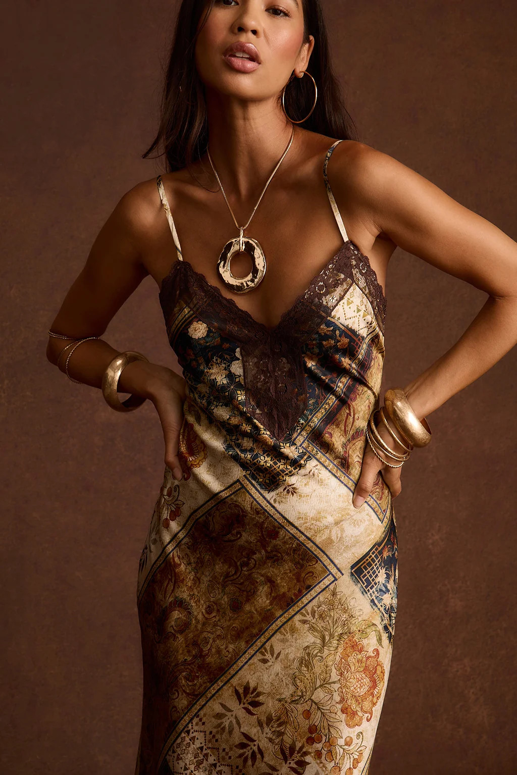 Marie Patchwork Satin Maxi Dress | 12th Tribe