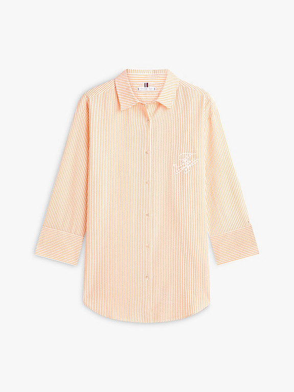 Seersucker Longline Cover-Up Shirt | White | Tommy Hilfiger | Tommy Hilfiger UK