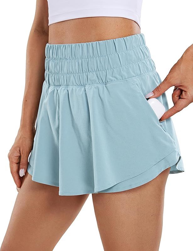 CRZ YOGA Women's High Waisted Flowy Athletic Shorts Ruffle Skirt Wrap Front Liner Workout Running... | Amazon (US)
