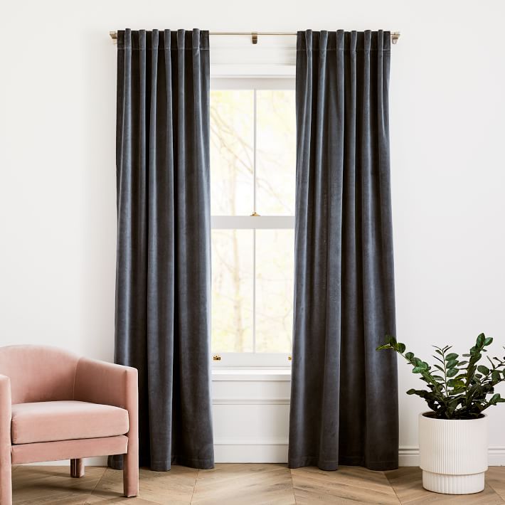 Cotton Velvet Curtain - Stormy Blue | West Elm (US)