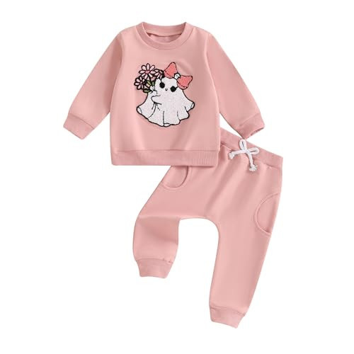 Halloween Toddler Baby Clothes Outfit Girl Boy Spooky Ghost Sweatshirt Pants Cute Halloween Baby Girl Outfits (Ghost Flower Embroidered Pink, 6-12 Months) | Amazon (US)