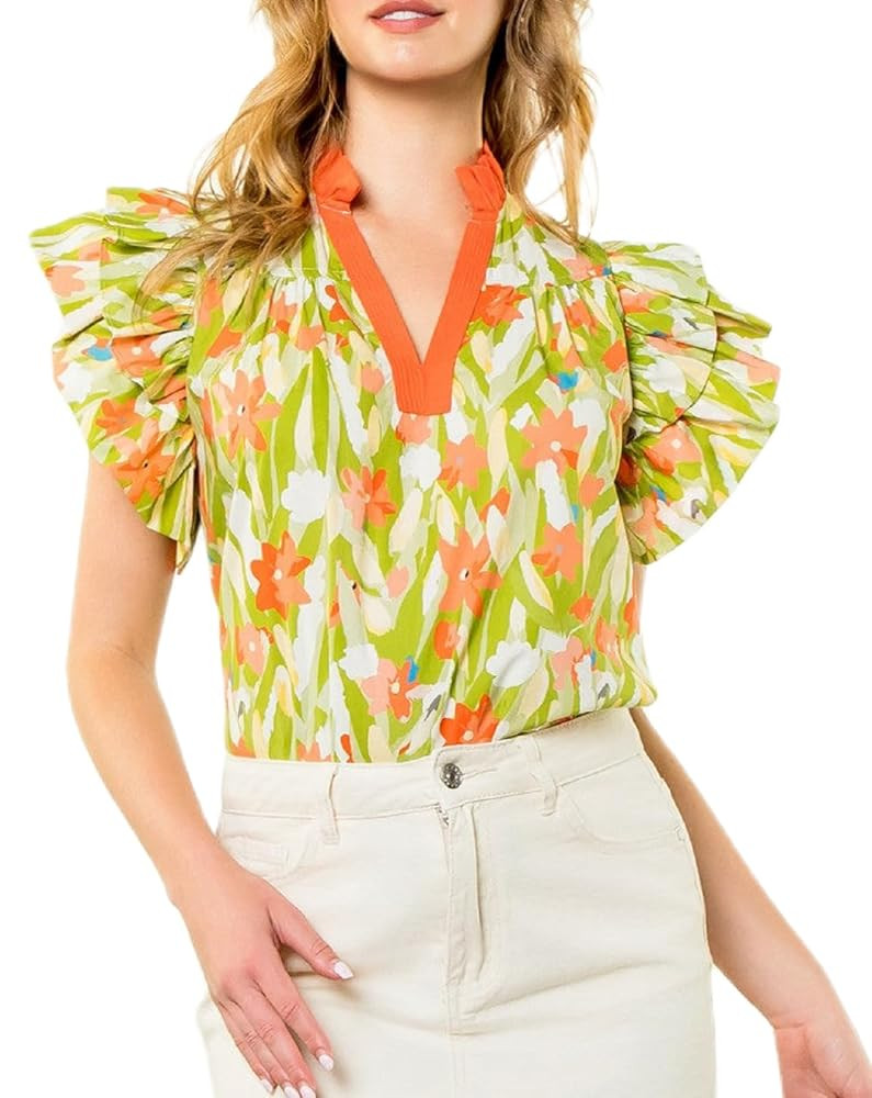 Women Y2K Flutter Sleeve Top Floral Peplum Babydoll Blouse Boho Ruffle Flowy Crop Top Summer Goin... | Amazon (US)