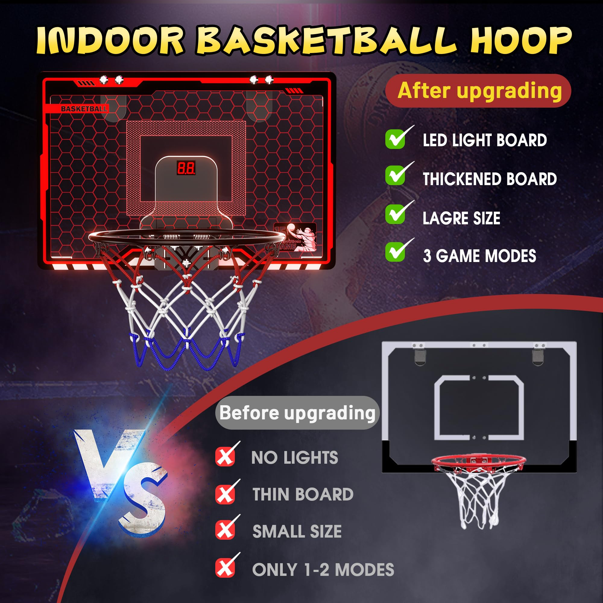 HopeRock Indoor Basketball Hoop for Kids, Over The Door Mini Basketball Hoops, with LED Light, Sc... | Amazon (US)