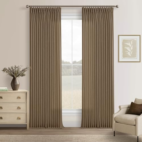 Dutch Cocoa Pinch Pleated Linen Curtains 92 Inches Long 2 Panels for Living Room Boho Memory Training Shaped Semi Sheer Pleat Drapes Back Tab 50 Inch Wide Light Filtering Bedroom Window Curtain | Amazon (US)