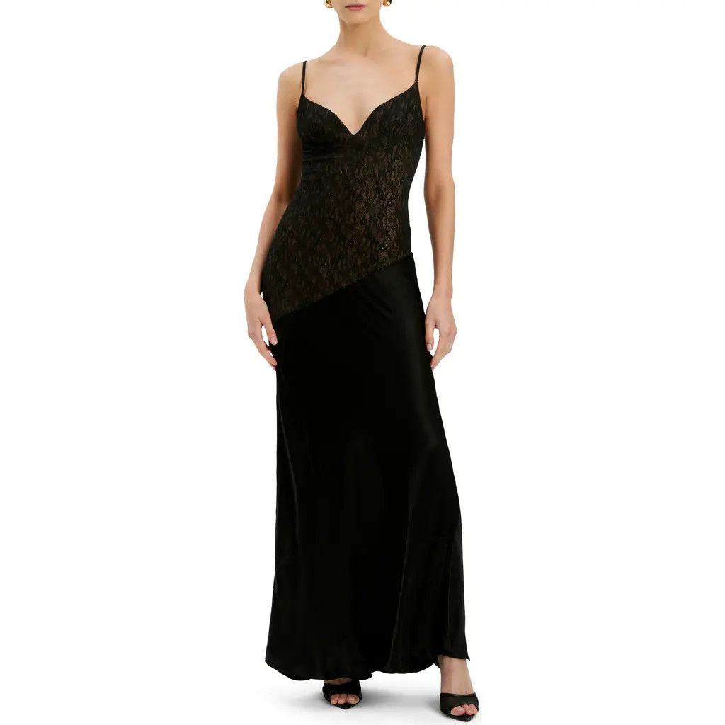 Bardot Aralia Lace Satin Dress in Black at Nordstrom, Size 12 | Nordstrom