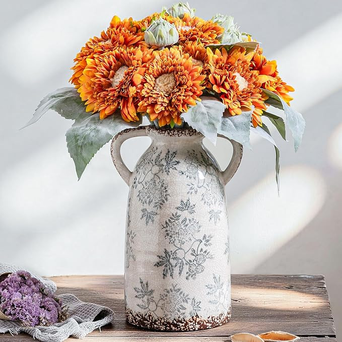 Enra Tall Vintage Blue and White Ceramic Vase with Handle, 11.2 Inch Chinoiserie Decorative Flora... | Amazon (US)