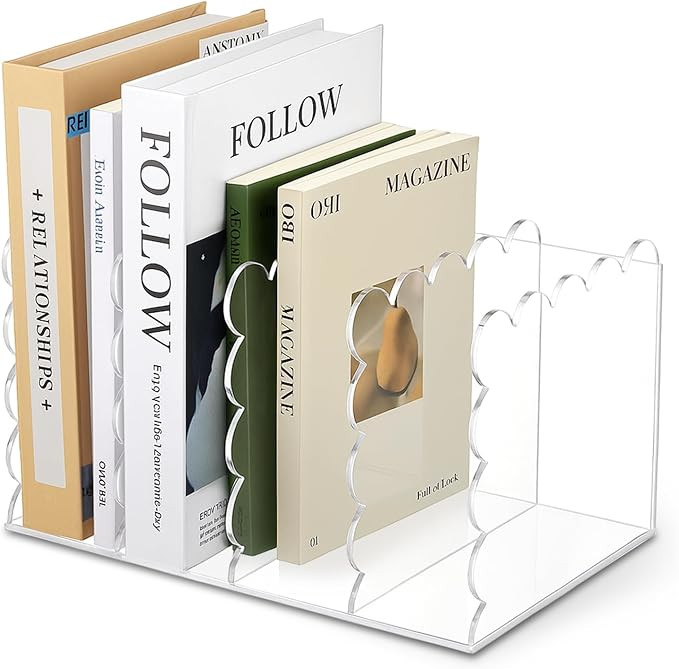 Scalloped Acrylic Magazine Holder with 4 Vertical Compartments 11.22 x 7.28 x 6.5 Inches Clear Ac... | Amazon (US)
