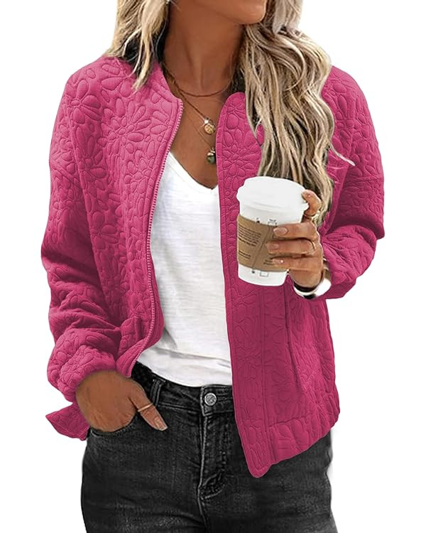 EVALESS Bomber Jackets for Women Spring Fashion 2026 Cute Jacquard Coats Lightweight Zip Up Jacke... | Amazon (US)