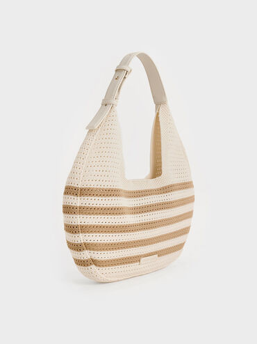 Sand Ida Knitted Striped Hobo Bag | CHARLES & KEITH | Charles & Keith US