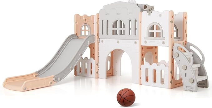 Costzon 8 in 1 Toddle Slide Playset, Freestanding Kids Slide w/Tunnel, Basketball Hoop, Toddler C... | Amazon (US)