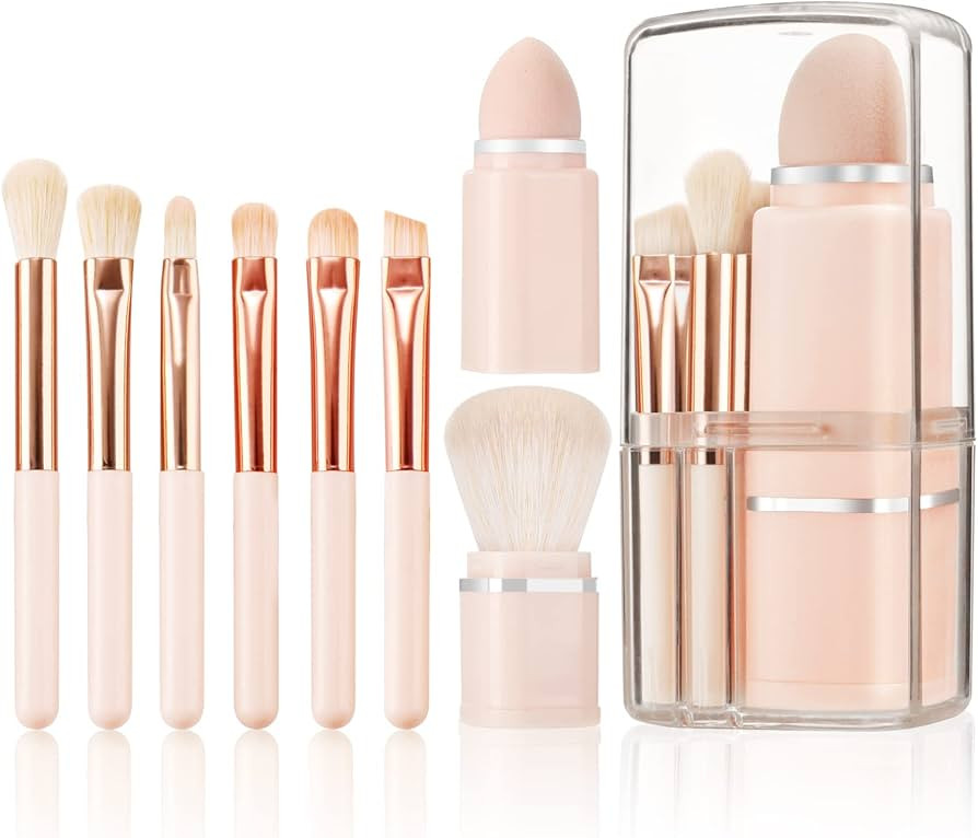 Travel Makeup Brushes Set, START MAKERS Retractable 8 in 1 Mini Powder Brush Beauty Sponge Blende... | Amazon (US)